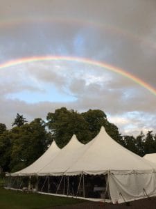 Hire marquee in Perth with rainbow over white marquee tent