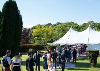 Guests arrive at reception for Edinburgh marquee hire for wedding